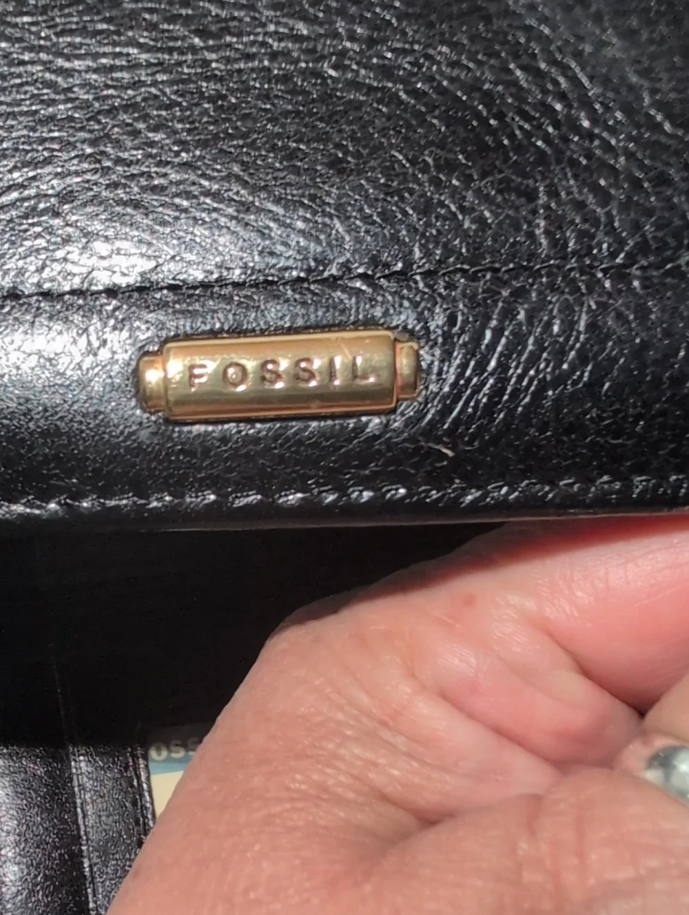 Vintage Fossil Black Leather Women's Trifold Wallet with Gold Accent